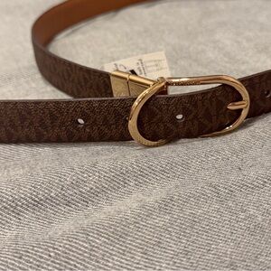 Michael Kors Dark Brown Signature Belt with Gold Buckle